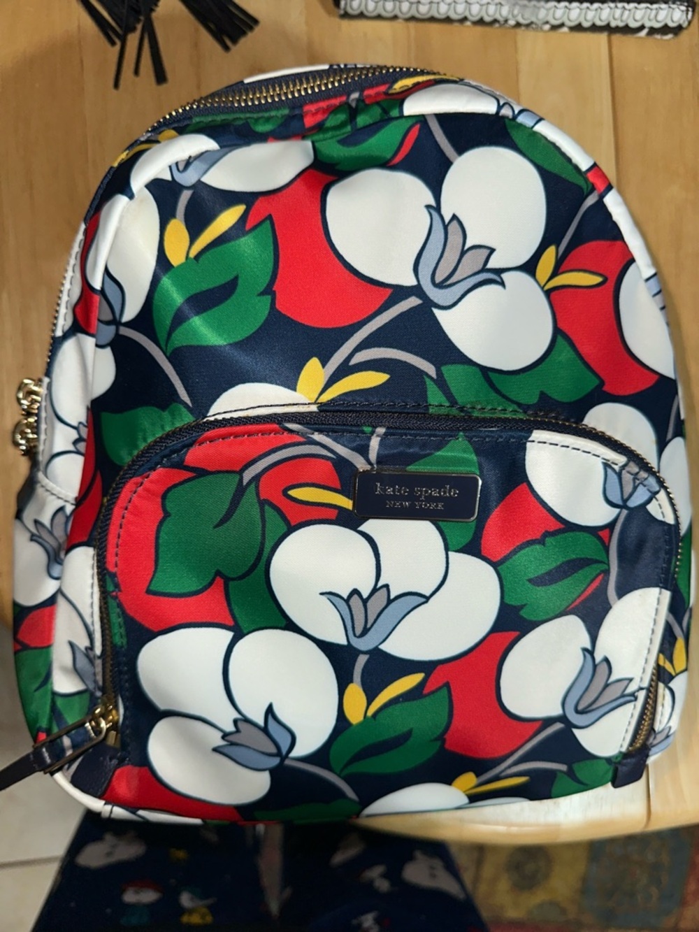 kate spade Navy Floral Mini Backpack with Red, White & Green Accents